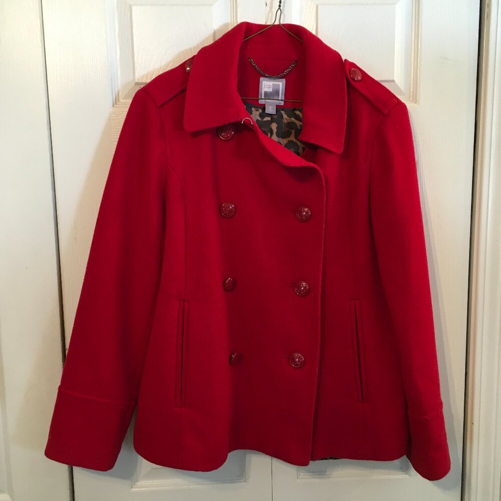 JCP Red Wool Blend Peacoat XL
